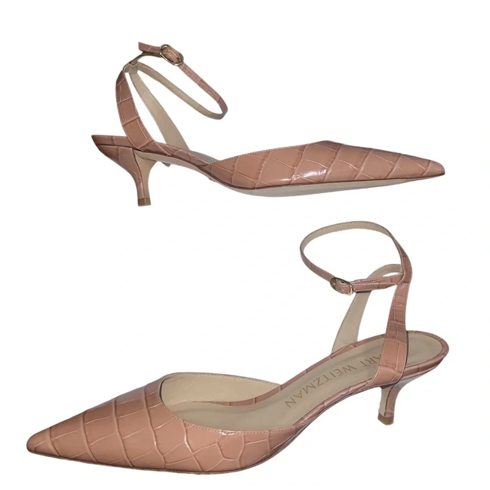 NEW NIB Stuart Weitzman Barelythere 50 Pump In Toast Printed Soft Croc